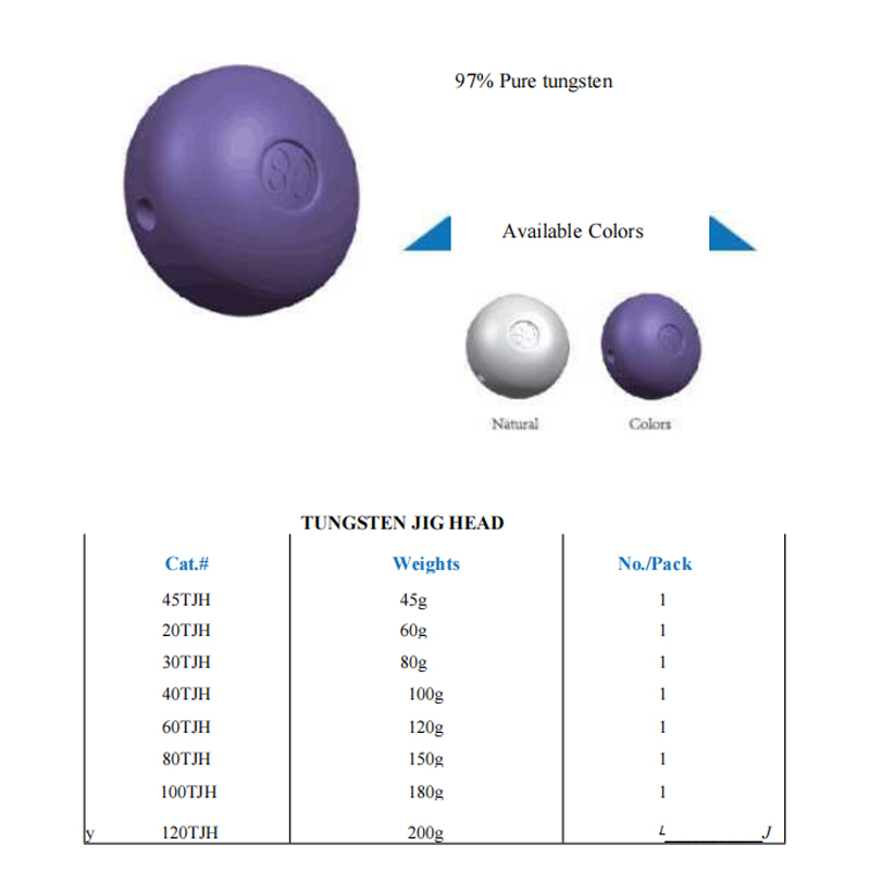 Wholesale OEM 45g-300g High Density Tungsten Alloy Head Fishing Weight Tungsten Sinker